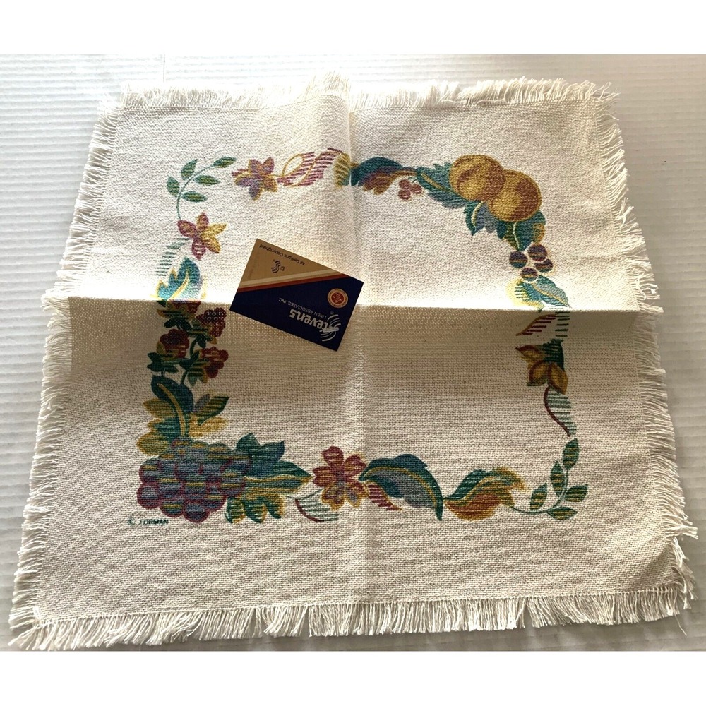 Vtg Stevens Forman Napkin LOT of 4 NWT Floral Fruit Fringed USA 16 x 16